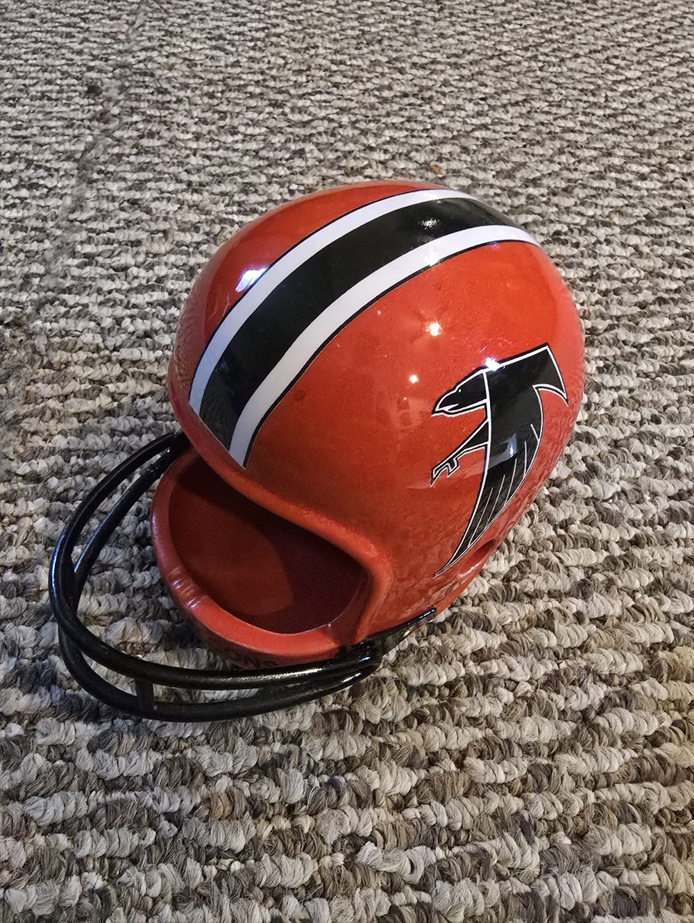 Red Football Helmet Decor with Black & White Stripes